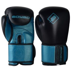 Перчатки боксерские BoyBo Existe BBG300, кожа, черный-голубой