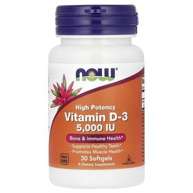 NOW Vitamin D3 5000 IU 30 мягких капсул NOW Vitamin D3 5000 IU 30 мягких капсул